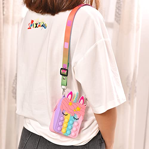 Gifts For Women Fashion Pop Purse Push Bubbles Fidget Toy, White Unicorn Purse Wallet Ladies Bag Silica Dimple Crossbody Bags For Girls #TOP5