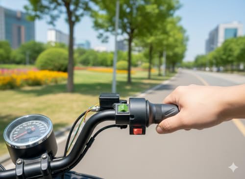 Image of Electric Scooter Handlebar Throttle Grip Set, Black Ergonomic Design with Power Switch, Wired Control System for Okinawa Praise Scooter