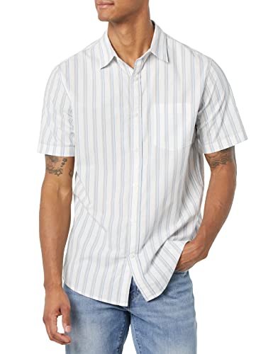 Amazon Essentials Camisa de popelina elástica, manga corta (Disponible en Tallas Grandes) Hombre, Azul Gris Blanco Rayas, 5XL Grande