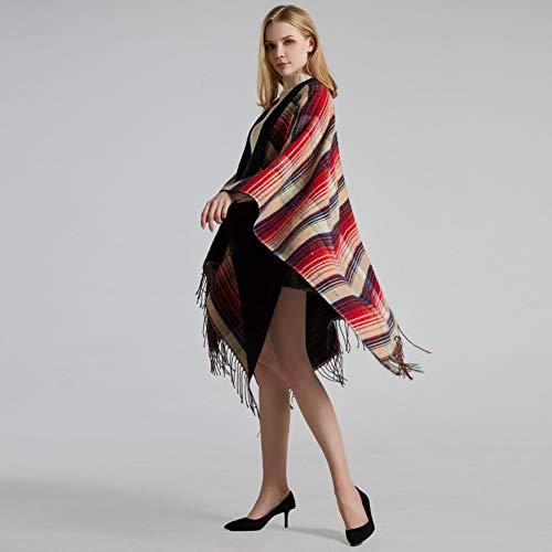 Bakerdani Women's Tassel Plaid Poncho Pashmina Shawl Wrap Cape Sweater4