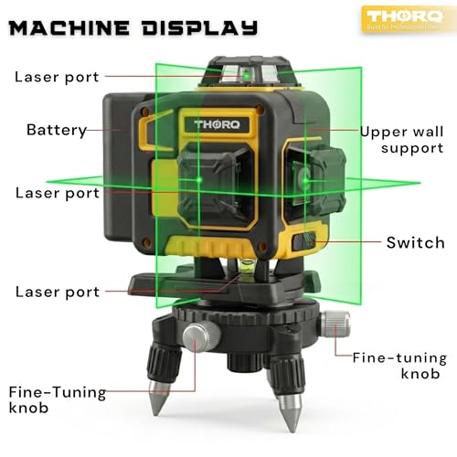 Image of 16 Line Laser Level 360 Self Leveling | 4x360 4D Green Cross Line Laser with 2 Batteries, Remote Control & Tripod | Professional Laser Level for Tiling, Construction & Interior Work