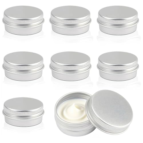 8 PCS 1/2 Oz 15ml Aluminum Tin Cans, Small Tin Jars Containers with Lids Refillable Travel Cosmetic Containers Salve Containers Lip Balm Tins for Salves, Lotion Bars, Beard Balms, Candles