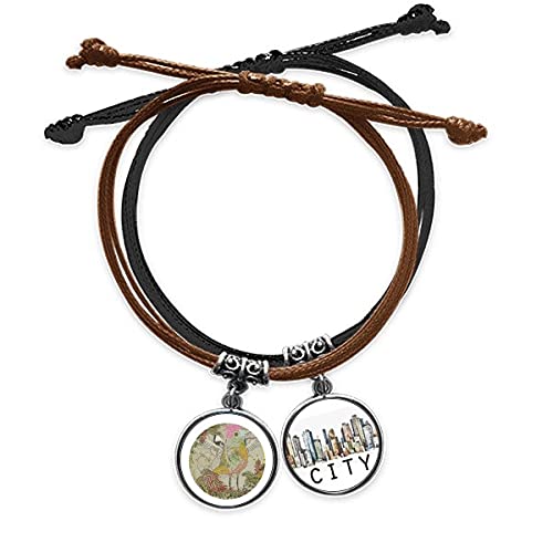 Bracelet Ukiyo-e Japon en cuir véritable et corde tressée main Sidi