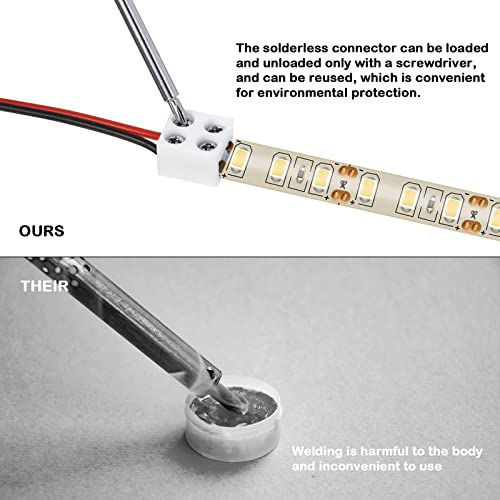 25 Pack Solderless Led Tape Light Connector 2 Pin Terminal Block Connector Screw Down Led Strip Connector 8Mm Tape To Wire For 5V 12V 24V Single Color Led Strip Lights, White, Screwdriver Included #TOP2