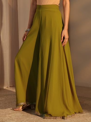 Image of Libas Art Embroidered Georgette Anarkali Kurta With Palazzos and Dupatta | ethnic wear | bridal suit | occasion wear