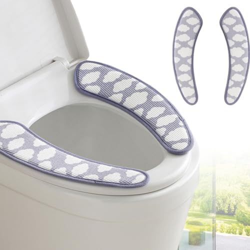 Thick and Warm Toilet Seat Cover – Washable, Reusable Cushion with TPR Adhesive & Cloud Pattern for Extra Comfort & Insulation (Blue)