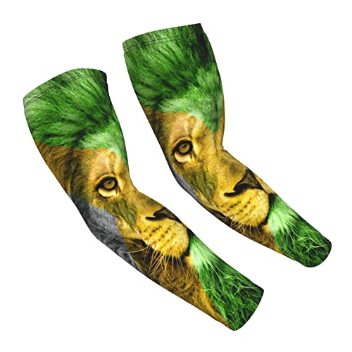 AYUNIX Arm Sleeves for Men Women Jamaican Flag Lion UV Sun Protection Cooling Arm Sleeves Arm Cover Sleeves for Outdoor Protective Sports Running Golf Cycling Driving Fishing