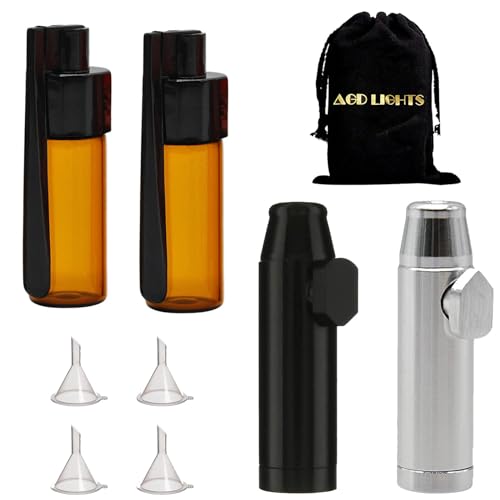 AGD LIGHTS Boules de snuff en verre - Bouteille plate anti-fuite - Portable - Conteneur de poudre d'épices - Collecteur avec cinq mini entonnoirs