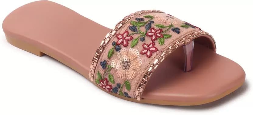 Image of PRIYANSH Enterprises Premium Women Ethnic Embroidered Flats Footwear for Women | Stylish Slippers For Party and Formal Wear | Flat Embroidered Sandal