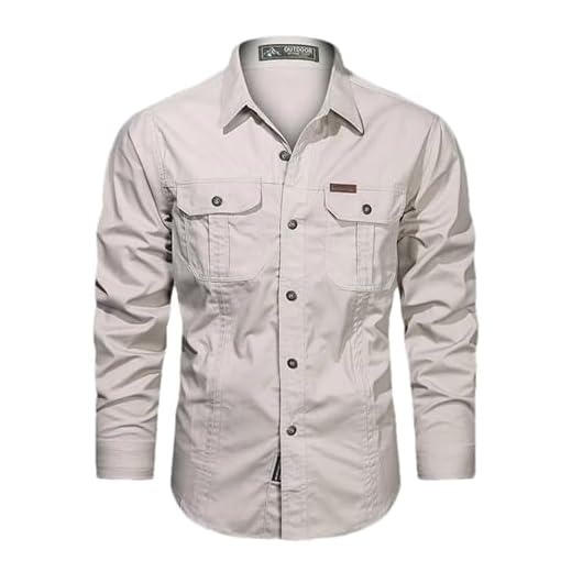 BoShiNuo Chemise Cargo en Coton de Printemps pour Homme - Manches Longues, Multi-Poches, Décontractée, Militaire, Overshirt, beige, XL