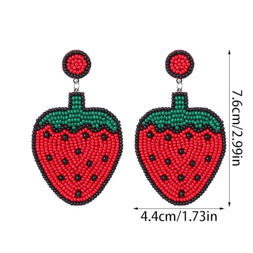 Brincos femininos com contas de arroz fofas de frutas e morangos, contas de sementes boho, frutas e