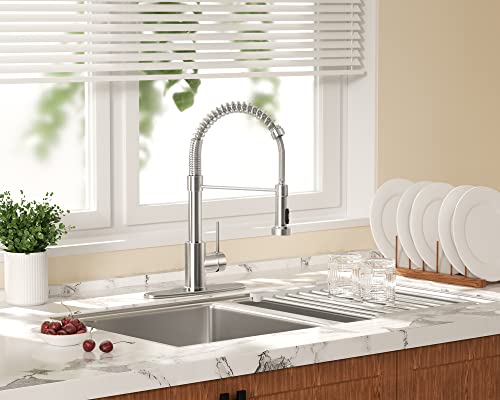 Ibofyy Brushed Nickel Kitchen Faucets Single Handle Commercial Kitchen Sink Faucet With Multifunctional Pull-Down Spout For Farmhouse Rv Bar With 3 Hole Deck (Brushed Nickel) #TOP5