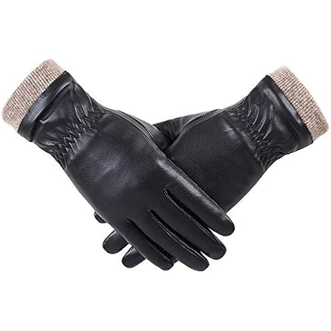 REDESS Winter Leather Gloves for Women, Wool Fleece Lined Warm Gloves, Touchscreen Texting Thick Thermal Snow Driving Gloves Cover