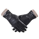 REDESS Winter Leather Gloves for Women, Fleece Lined Warm Gloves, Touchscreen Texting Thick Thermal Snow Driving Gloves