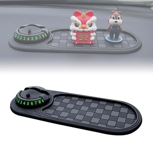 Multifunction Car Anti-Slip Mat with Temporary Parking Number, Universal Car Dashboard Non-Slip Phone Pad Holder for Smartphones, Keys, Sunglasses, and Accessories (Grey-Black)