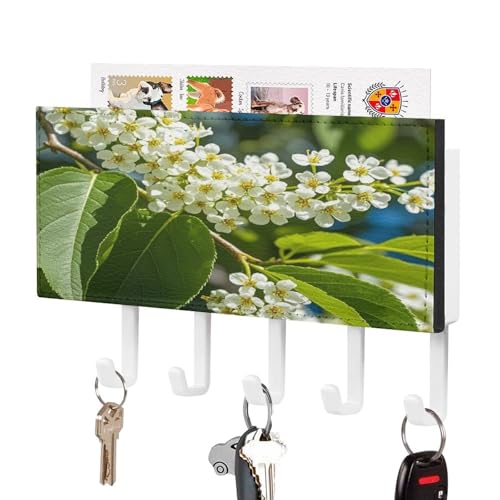 Colgador de llaves de piel sintética con 5 ganchos y estante portacartas de pared floral 3