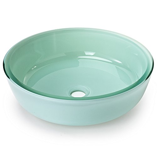 Miligore Modern Glass Vessel Sink - Above Counter Bathroom Vanity Basin Bowl - Round Tub Frosted