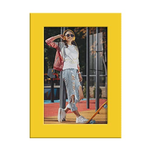 Renditions Gallery 4x6 inch Picture Frame High-end Modern Style, Made of Solid Wood and High Definition Glass Ready for Wall and Tabletop Photo Display, Yellow Frame