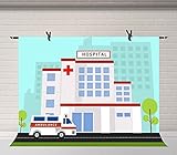 FUERMOR Hospital Photography Backdrop 7X5ft Ambulance to Pick up Patients Hospital Building Background for Photo Studio Banner Decoration Props BJQQFU403