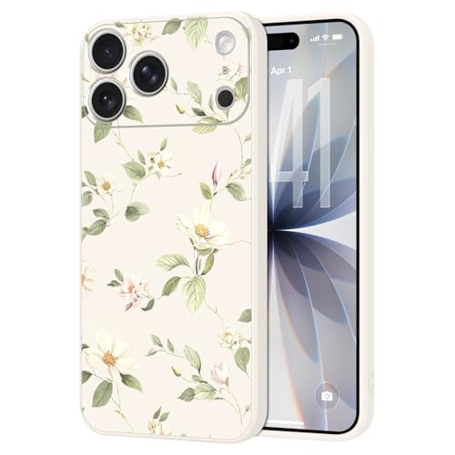 JRIANY per iPhone 17 Pro Max Cover, Morbido Sottile Silicone Protettiva Custodia con Fiore Fiori Motivo per Donna Uomo Antiurto Antigraffio Protezione Case Custodie - Bianco Verde