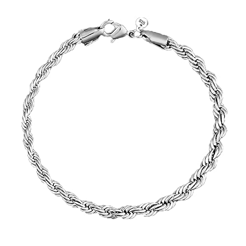 Kelistom 925 Sterling Silver Bracelets For Women Teen Girls, Love Heart Charm Chain Bracelet Bangle Fashion Jewelry Gifts (Rope-3Mm) #TOP26