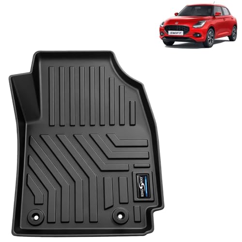 Image of KINGSWAY Accessories Custom-Fit TPE 5D Car Floor Mats Only Compatible with Maruti Suzuki Swift | Year 2024 Onwards | Set of 3 Pcs | All Weather Anti Slip Foot Mat | Black | 2 Years Warranty