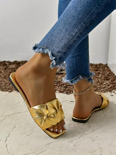Image of GORGLITTER Women's Summer Cute Flat Sandals Dress Slide Sandals Square Toe Wedding Shoes Vacation Trendy Sandals 2026