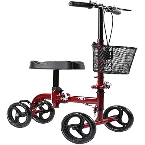 Zipr Pathfinder Folding Knee Scooter - Height Adjustable Knee Scooter - Medical Knee Scooter for Broken Foot & Ankle - Knee Walker with Removable Basket - Ambidextrous Dual Braking Knee Crutch Cover