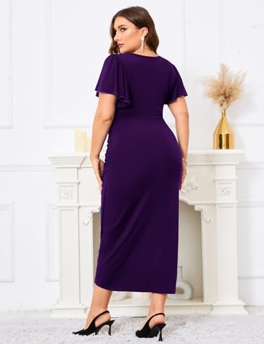 Image of ZOMVA 2024 Plus Size Cocktail Dress Comfortable Bell Sleeves Wedding Guest Square Neck Semi Formal