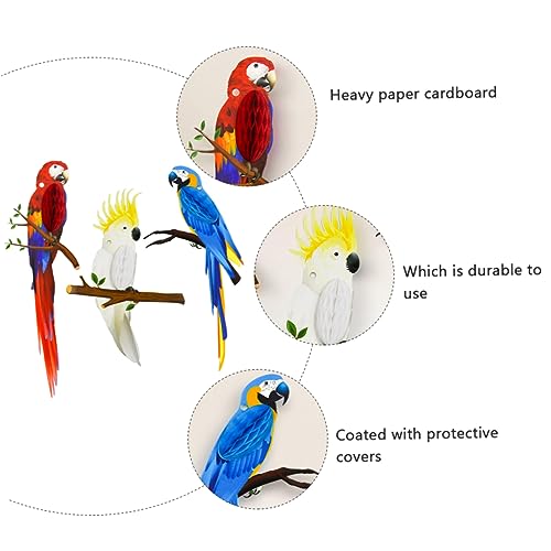 GAROZATION 3pcs Tropical Parrot Paper Honeycomb Decorations for Hawaiian Themed Parties Hanging Decor for Vivid Party Supplies Easy to Use