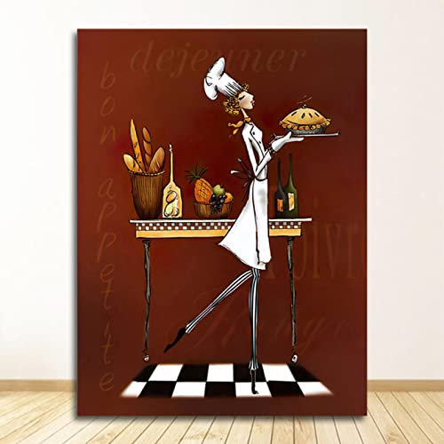 Tableau femme chef pour une déco de cuisine chaleureuse et salon