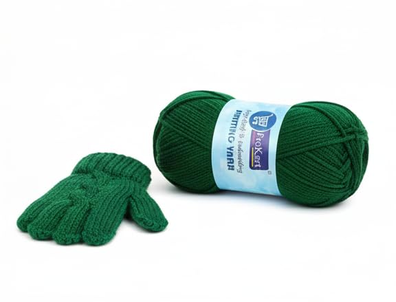 Image of ProKart Premium 4-Ply Woolen Knitting Yarn | 100g Dark Green Hand Crochet Soft Wool for Sweaters, Scarves, Hats, Baby Clothes & DIY Craft Accessories (1 Ball x 100g) - PRO43