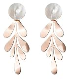 Rose Gold Leaf Dangle Earrings for Women Fashion Statement White Shell Hanging Bridal Elegant Charmi