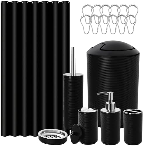 RYTOXILO Black Bathroom Accessories Sets with Shower Curtain, 19 Pcs