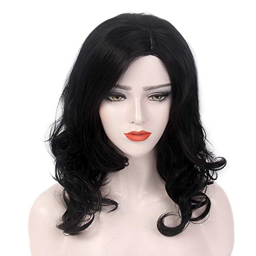 H&Bwig Wig for Women Black Long Wavy Hair Dark Root Synthetic Wigs Daily Costume Cosplay Party (Black)