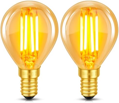 Bombilla Edison Vintage E14 G45 LED Filamento 4W (Equivalente a 40W), Ambar Luz Blanco Cálido 2200K, 400LM, AC 220V-240V, No Regulable, Decoración Iluminación para Hogar, Cafés, Bares, 2 Piezas