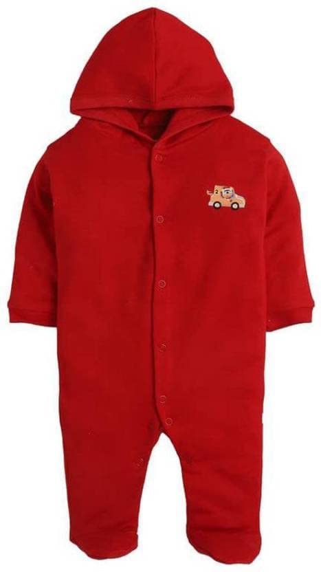 Image of Pooja Baby Front Open Full Sleeves Sleepsuit Hooded with Foot Easy Dressing and Diapering Romper Set of 2