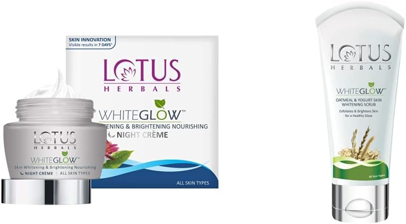 Lotus Herbals White Glow Skin Whitening And Brightening Nourishing Night Cream | 60G And White Glow Oatmeal And Yogurt Skin Whitening Scrub, 100G