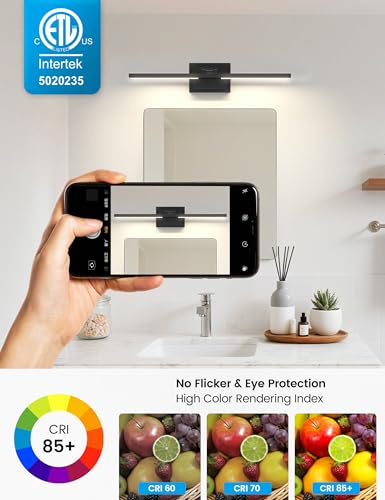 Image of NIORSUN 24 Inch Modern Bathroom Light Fixture, 24W 5CCT Dimmable LED Black Bathroom Vanity Lights Over Mirror, Vanity Lights for Bathrooms Restroom Mirror- ETL Certified