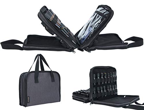 Pacmaxi 54 Bottles Essential Oil Storage Carrying Case With Clear Accessories Pocket-Three-layer Paisley Essential Oil Carrying Storage Bag Holds 10ml, 15ml and Roller Bottles (Dark Gray)
