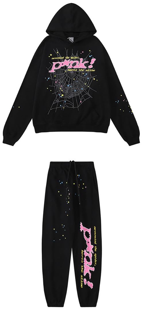 Donna Hip Hop Spider Web Printing Set Vintage Gothic Y2k 100% Cotone Felpa con cappuccio e pantaloni Unisex Christmas Gifts