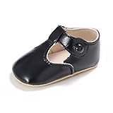 Enteer Baby Girls' Retro Leather Button Mary Jane Shoes Black US 4