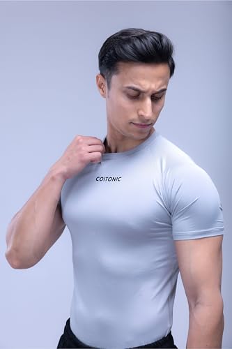 Image of COITONIC Men's Half Sleeve Compression T-Shirt - Athletic Base Layer for Gym, Sports & Fitness Training