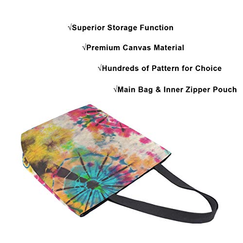 Image of Tie Dye Canvas Tote Grocery Bag Shoulder Casual Book Bag Large for Women Teachers, Retro Cotton Bag Shopping Purse Handbag Reusable Multipurpose Use