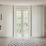 VisionaryHomeDesign White Colour Linen Curtain Panels with Embroidered Trim Design, Pinch Pleat Curtains, Semi-Sheer Curtains for Sliding Patio Doors Bedroom (2 Panels) (50W x 96L)