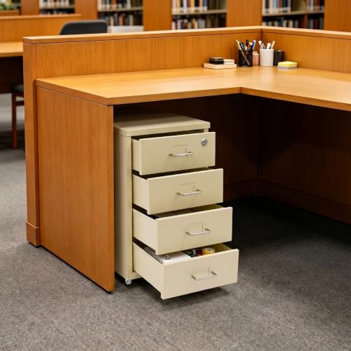 Image of 4 Drawer File Cabinet with Lock Steel Mobile Filing Cabinet for Office Home