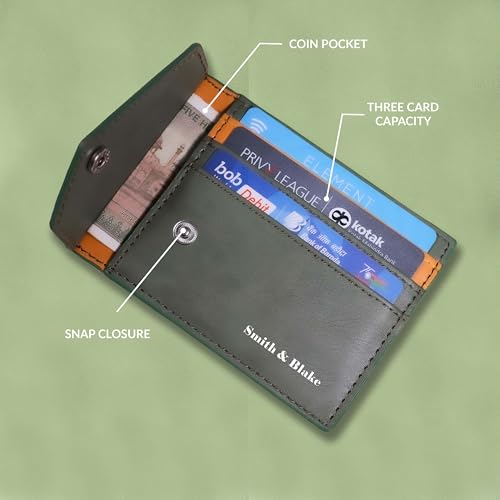 Image of Smith & Blake - Credit Card Holder Wallet for Men and Women -3 ATM Card Slots - Snap Button Pocket - Back Pocket - Green Premium Leatherette - Prospero