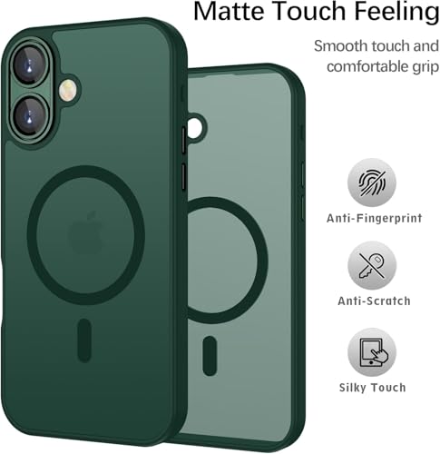 Image of VONZEE Magnetic Case Compatible with iPhone 17, MagSafe Compatible Translucent Matte Shockproof Protective Phone Cover Full Camera Protection, Slim Anti-Scratch Back Case for Men & Women, Forest Green