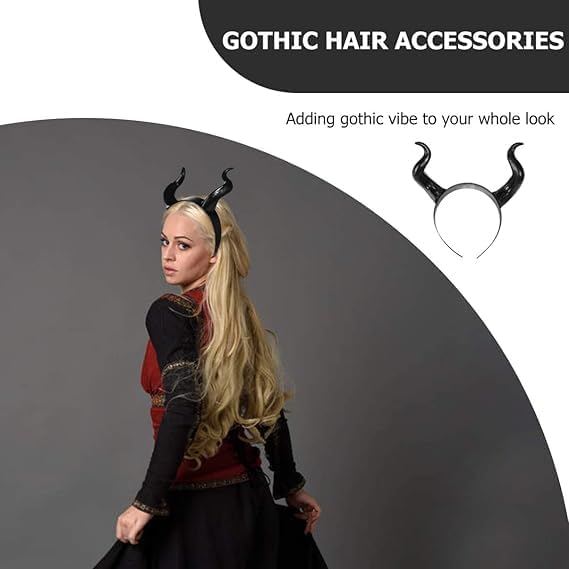 HEALLILY Devil Horns Headband, Halloween Gothic Devil Horn Hair Hoop Ox Horn Hair Loop Black Cosplay Hair Accessory for Halloween Christmas Party Dress Up - Image 8