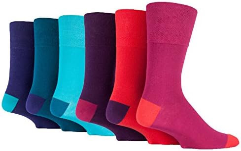 6 Pairs Mens Colourful Reds Blues Purples Gentle Grip Cotton Socks, UK Size 6-11